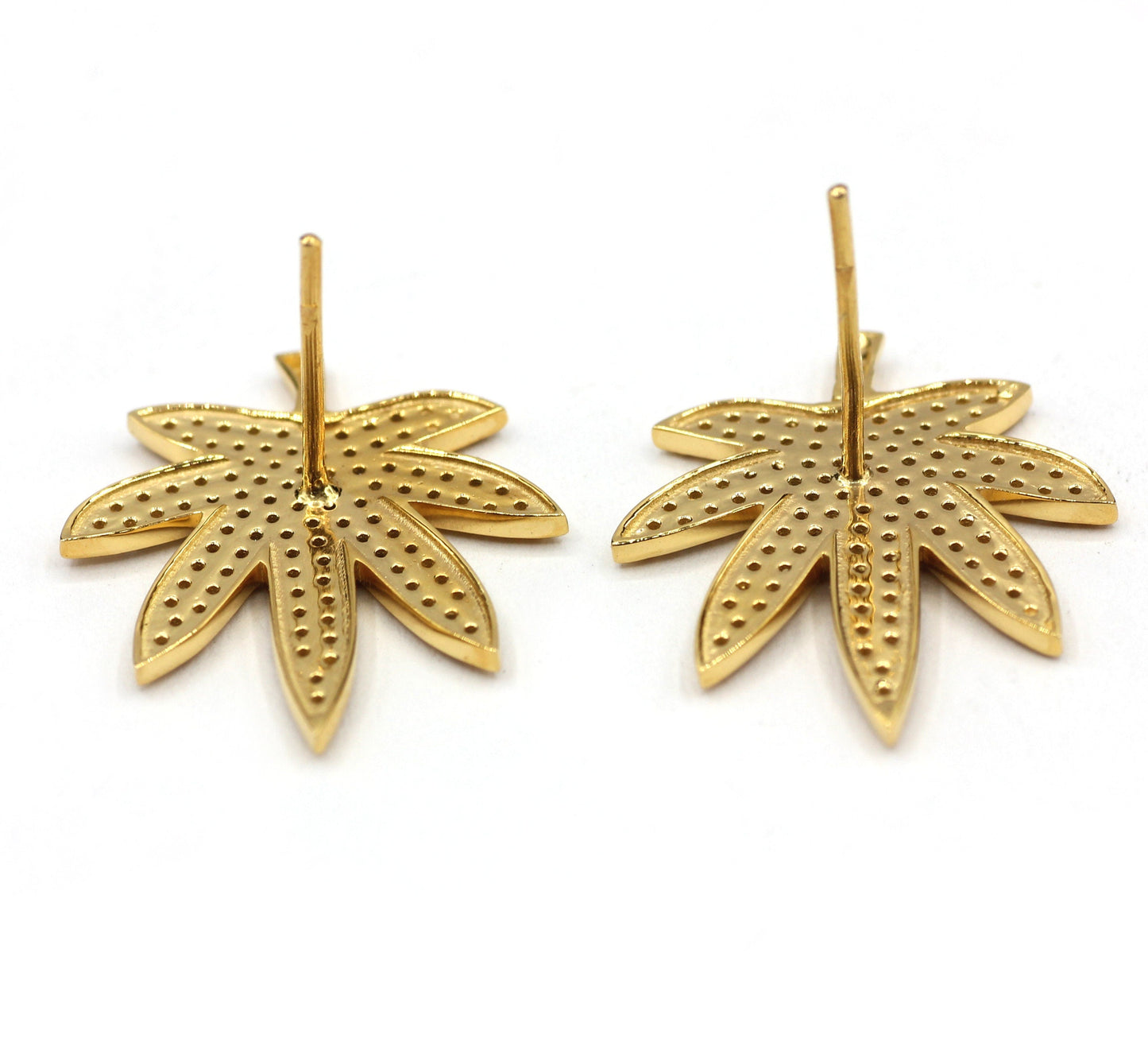 Cannabis Leaf Studs 14k Solid Gold Diamond Studs Earring. Genuine handmade pave diamond Studs Earring . 14k Solid Gold Studs Earring..