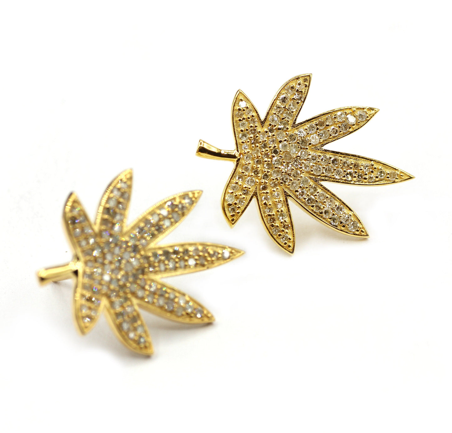 Cannabis Leaf Studs 14k Solid Gold Diamond Studs Earring. Genuine handmade pave diamond Studs Earring . 14k Solid Gold Studs Earring..