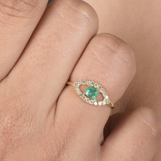 Evil Eye Shape 14k Solid Gold Diamond Rings. Genuine handmade pave diamond Rings.