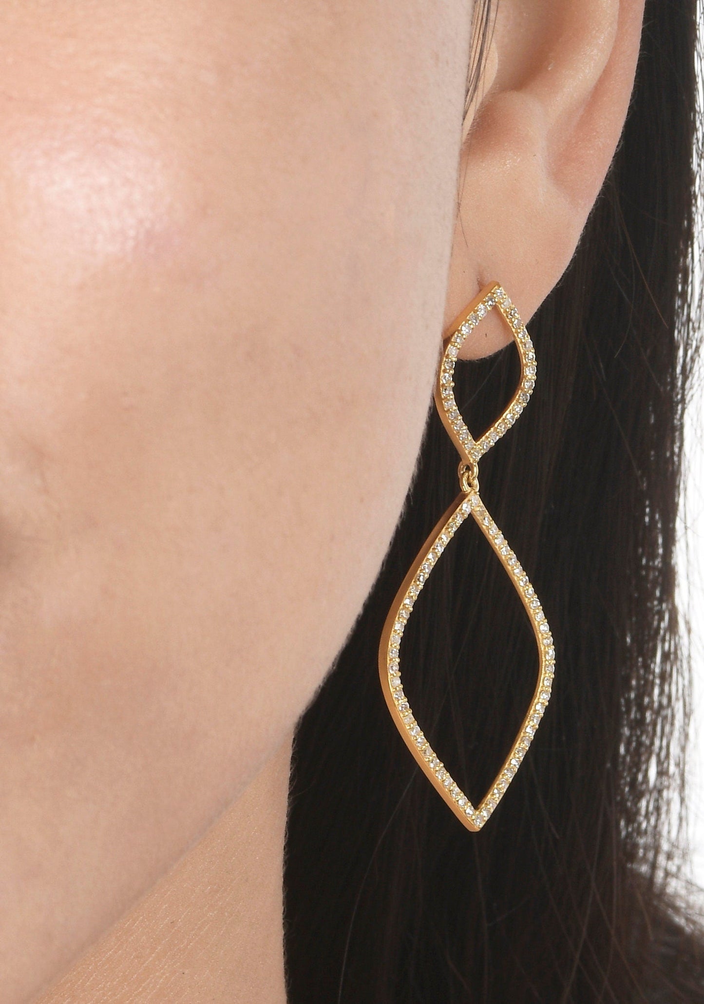 Open 14k Solid Gold Diamond Earring. Genuine handmade pave diamond Earring . 14k Solid Gold Diamond Earring.