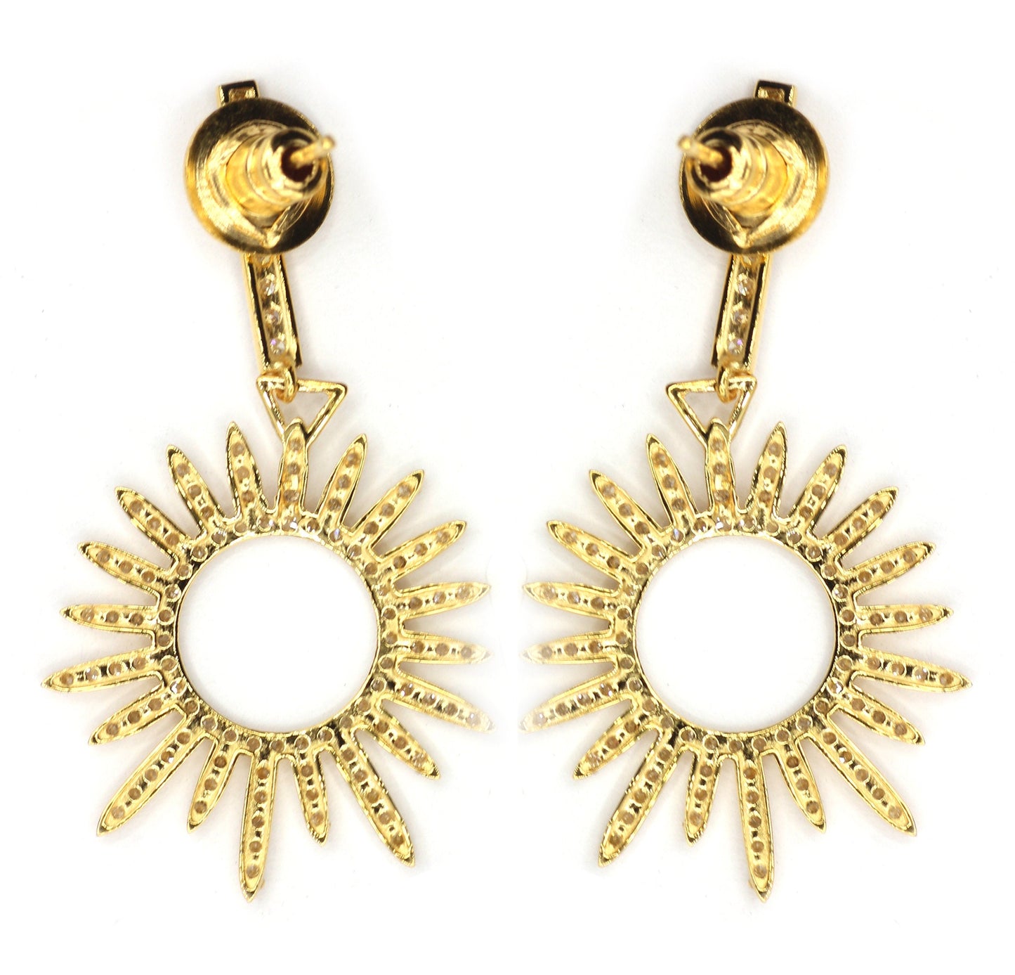 Sunburst 14k Solid Gold Diamond Earring. Genuine handmade pave diamond Earring . 14k Solid Gold Diamond Earring.
