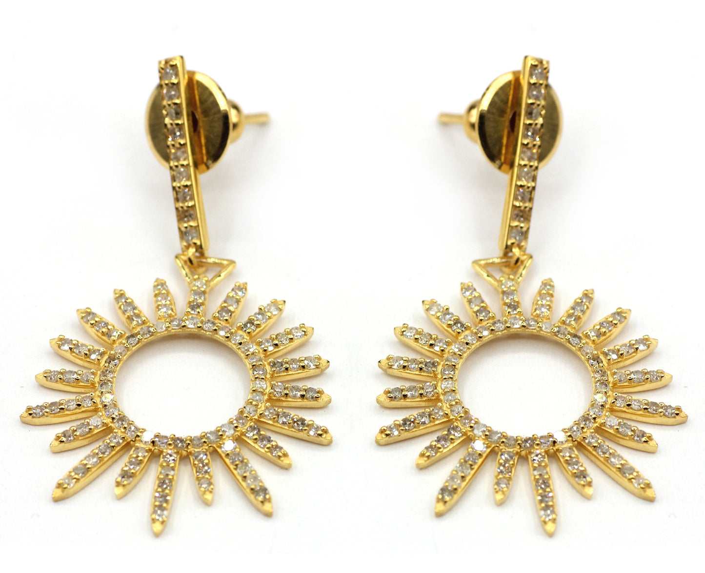 Sunburst 14k Solid Gold Diamond Earring. Genuine handmade pave diamond Earring . 14k Solid Gold Diamond Earring.