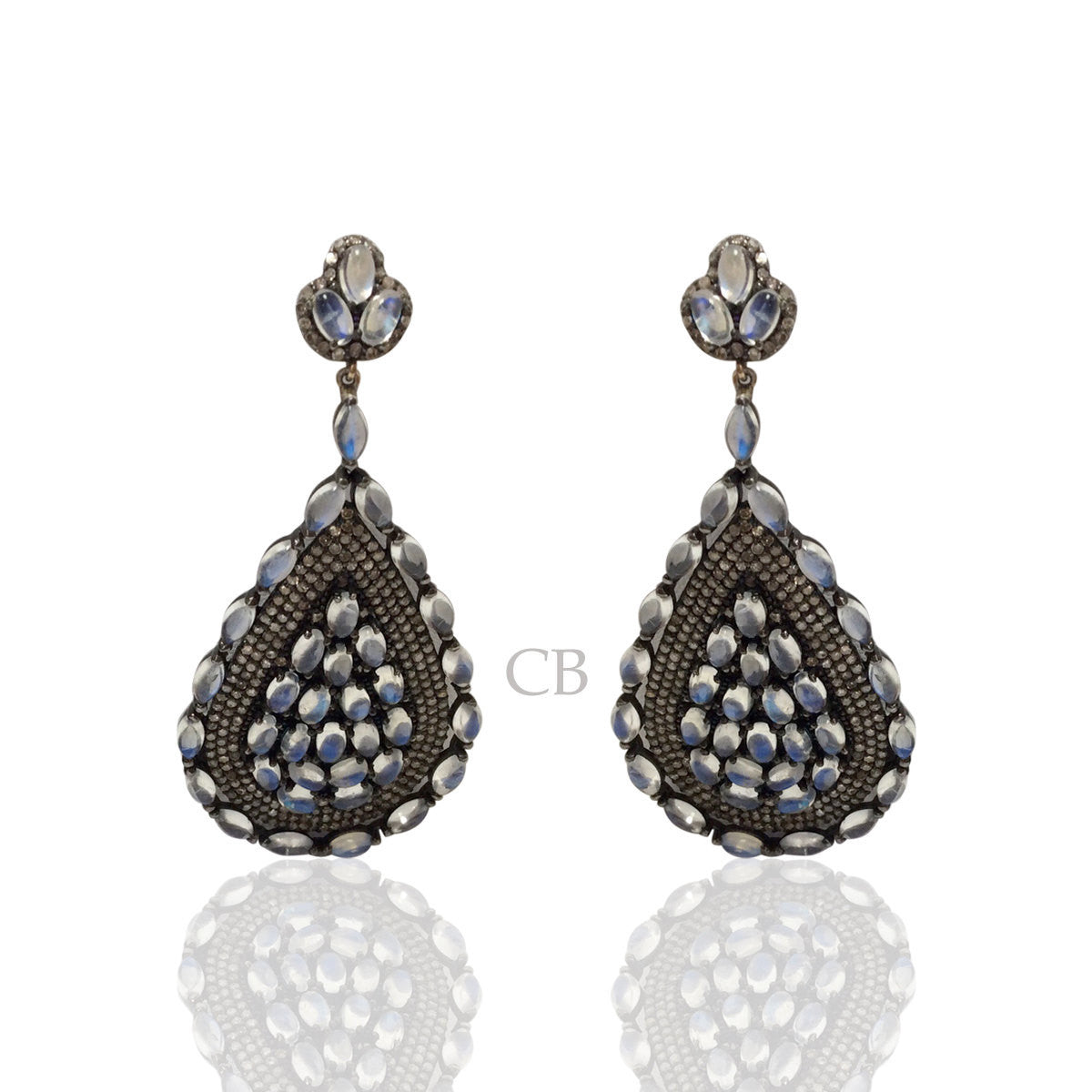 Diamond and Rainbow MoonStone Earring.
