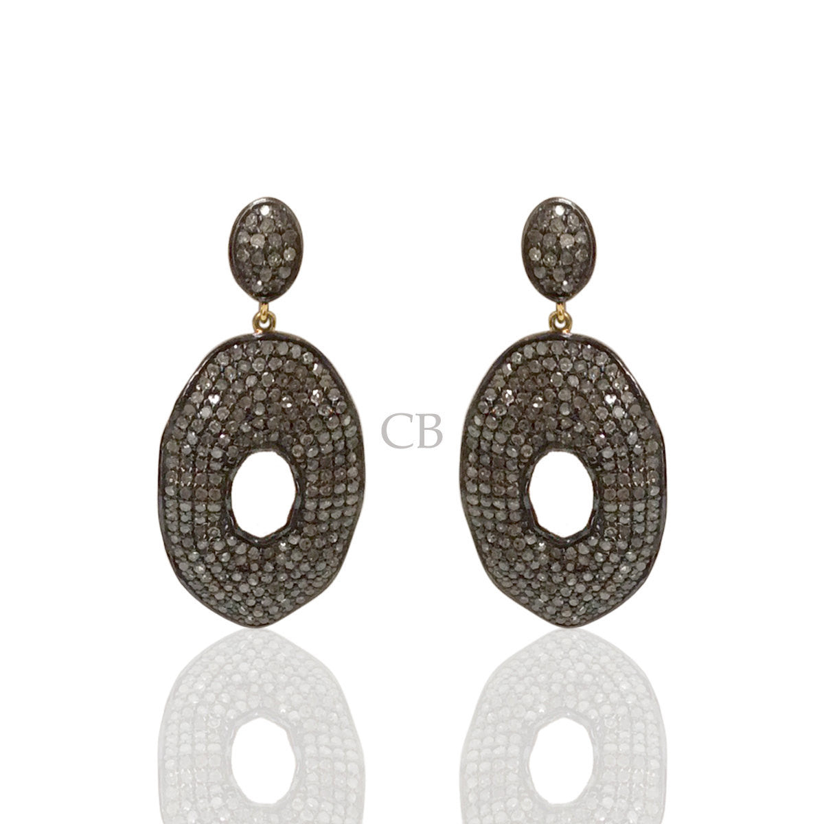 Diamond and Silver Black Rhodium Finish Earrings