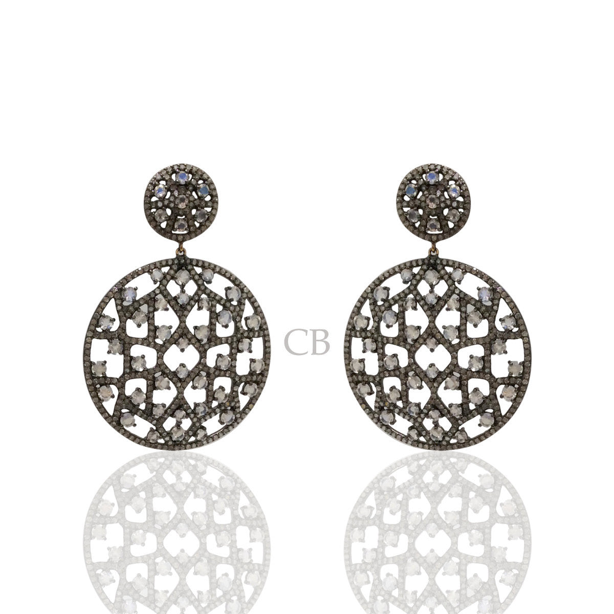 Diamond and Rainbow MoonStone Earrings