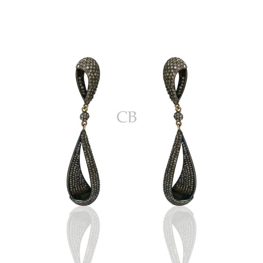 Diamond and Silver Black Rhodium Finish Earrings