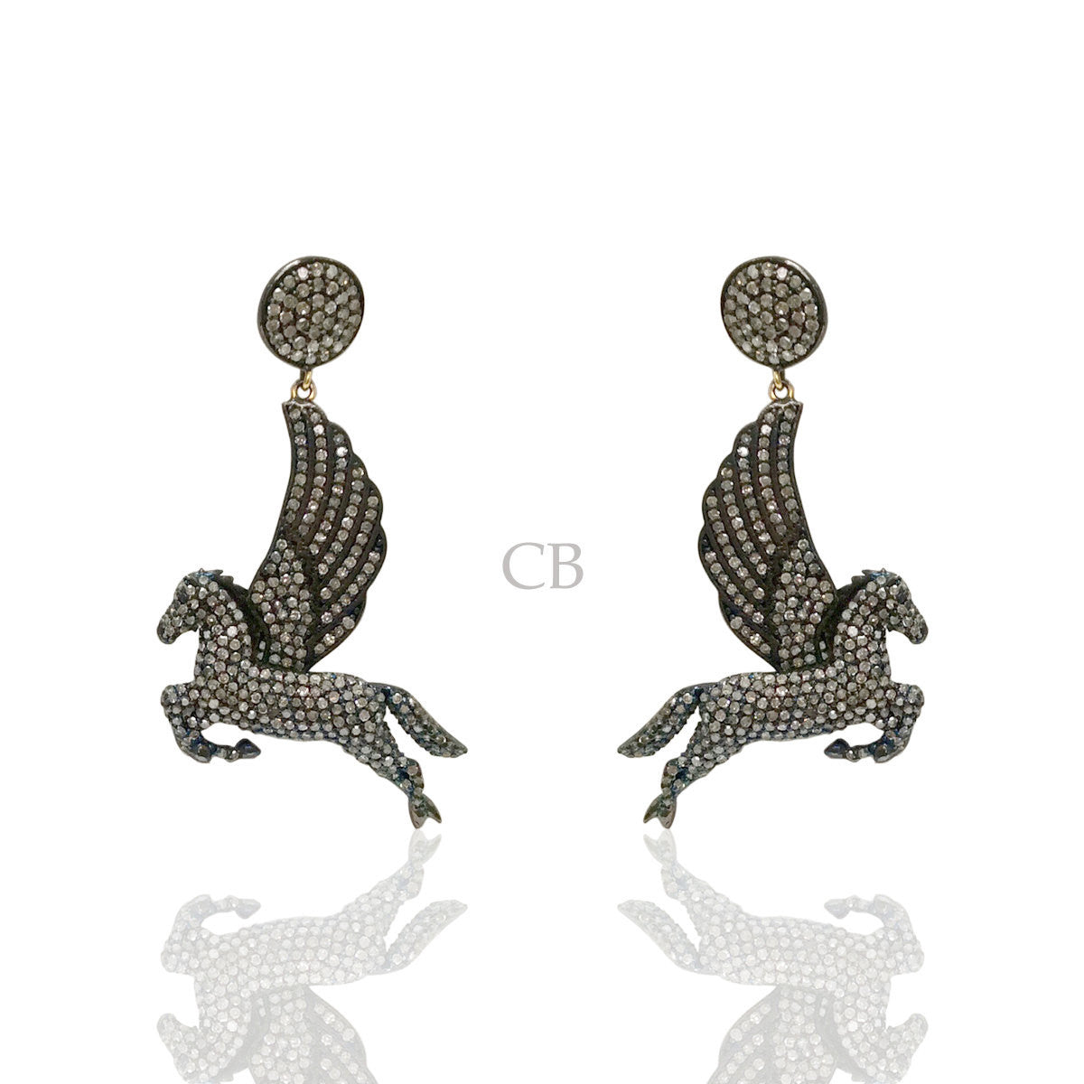 Diamond and Silver Black Rhodium Finish Earrings