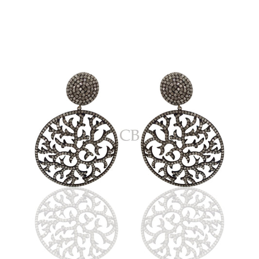 Diamond and Silver Black Rhodium Finish Earrings