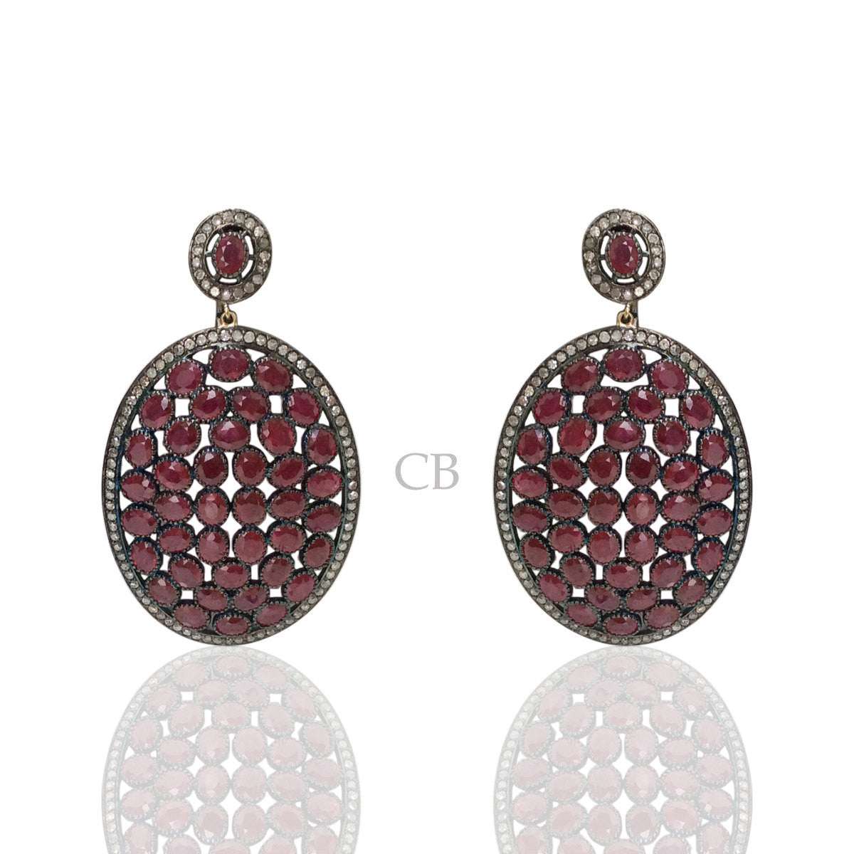 Diamond and Silver Ruby Black Rhodium Finish Earring