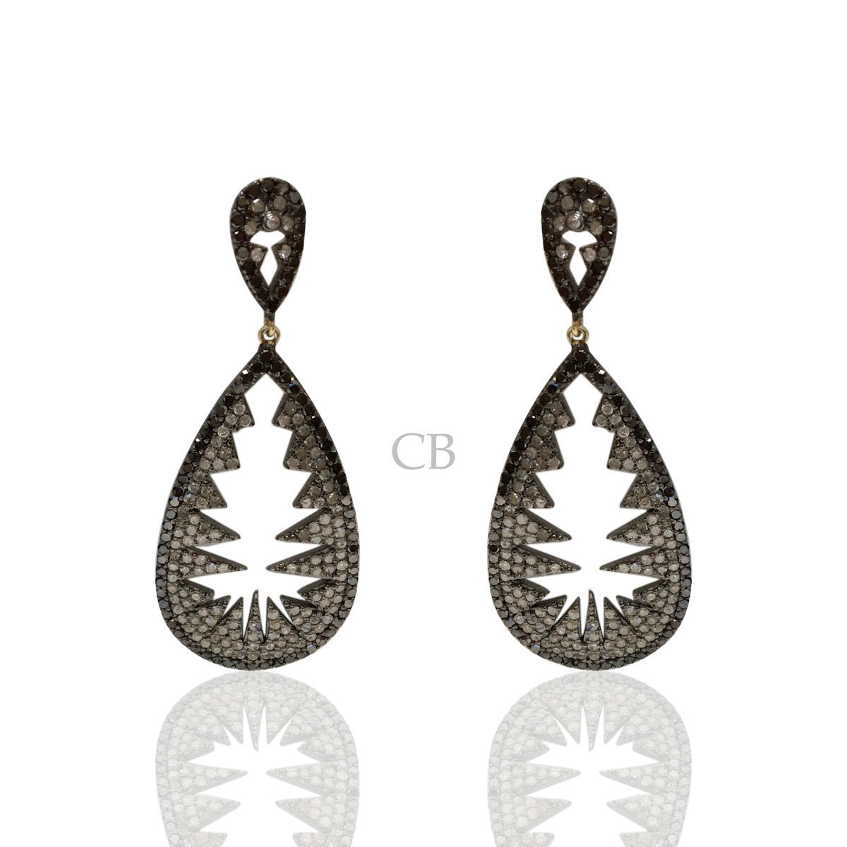 Diamond and Silver Black Rhodium Finish Earring.
