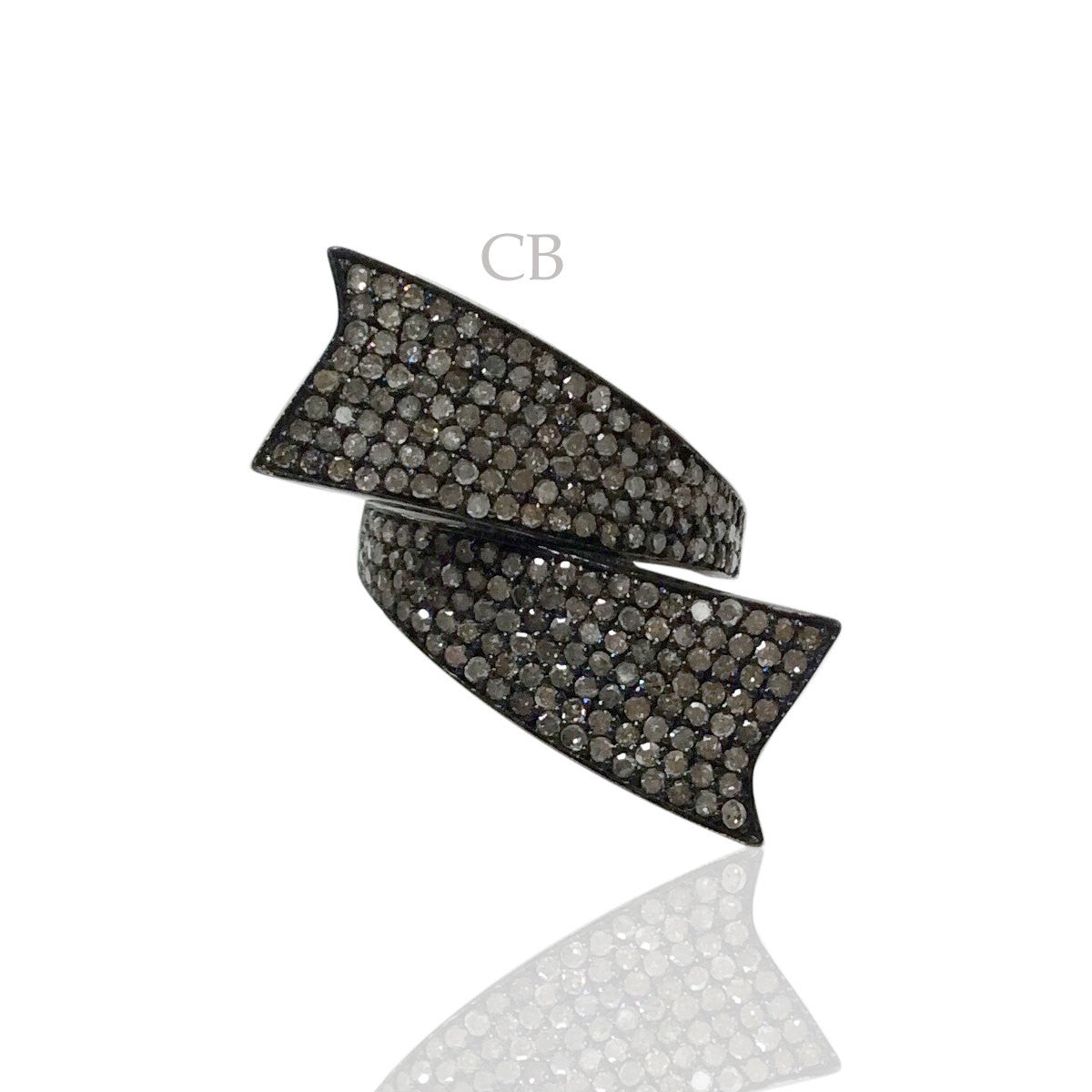 Diamond and Silver Black Rhodium Finish Ring .