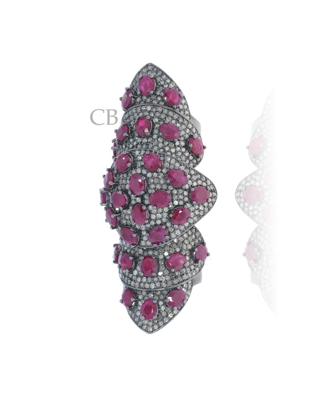 Diamond and Silver Ruby Stone Black Rhodium Finish Rings