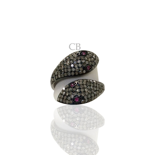 Diamond and Silver Ruby Stone Black Rhodium Finish Rings