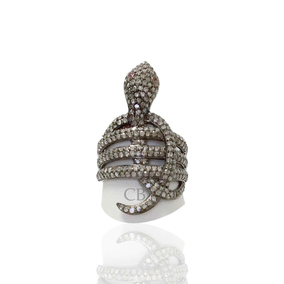 Diamond and Silver Ruby Stone Black Rhodium Finish Rings