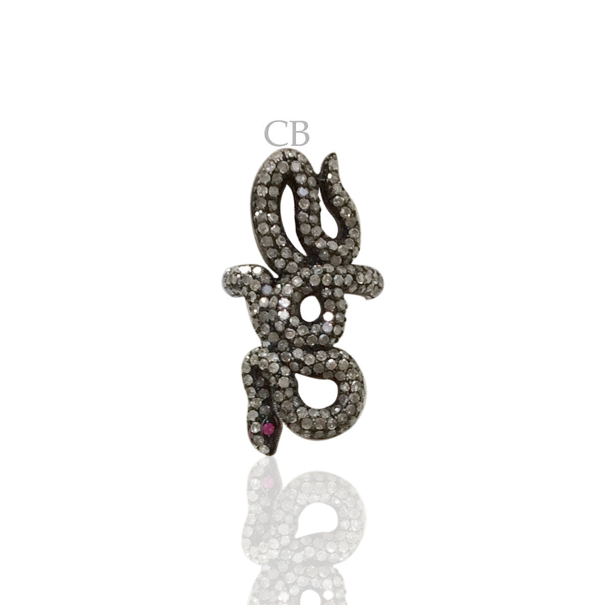 Diamond and Silver Ruby Stone Black Rhodium Finish Rings