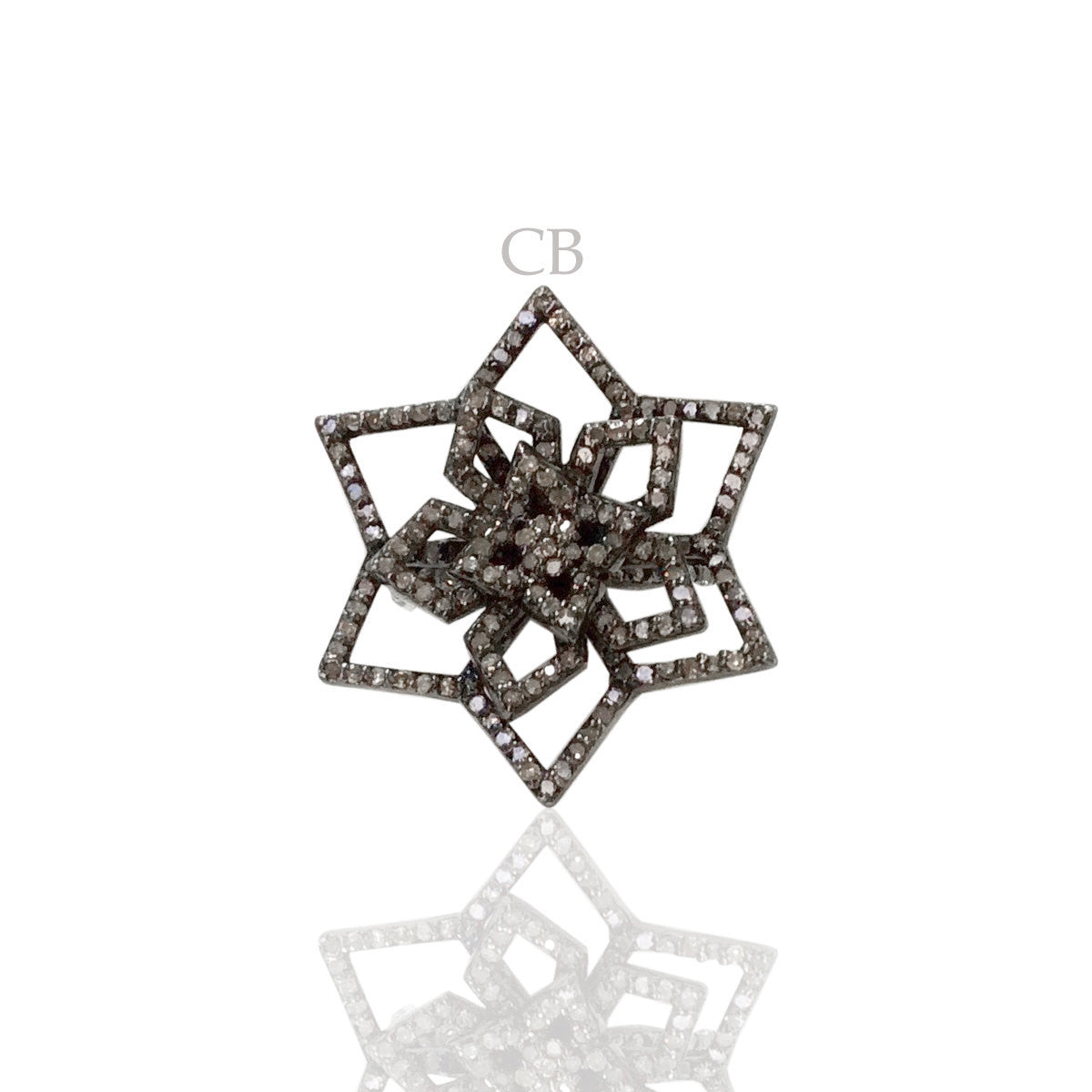 Diamond Flower Diamond Ring, Pave Diamond Ring, Pave Flower Ring, Approx 27 x 27mm. Sterling Silver