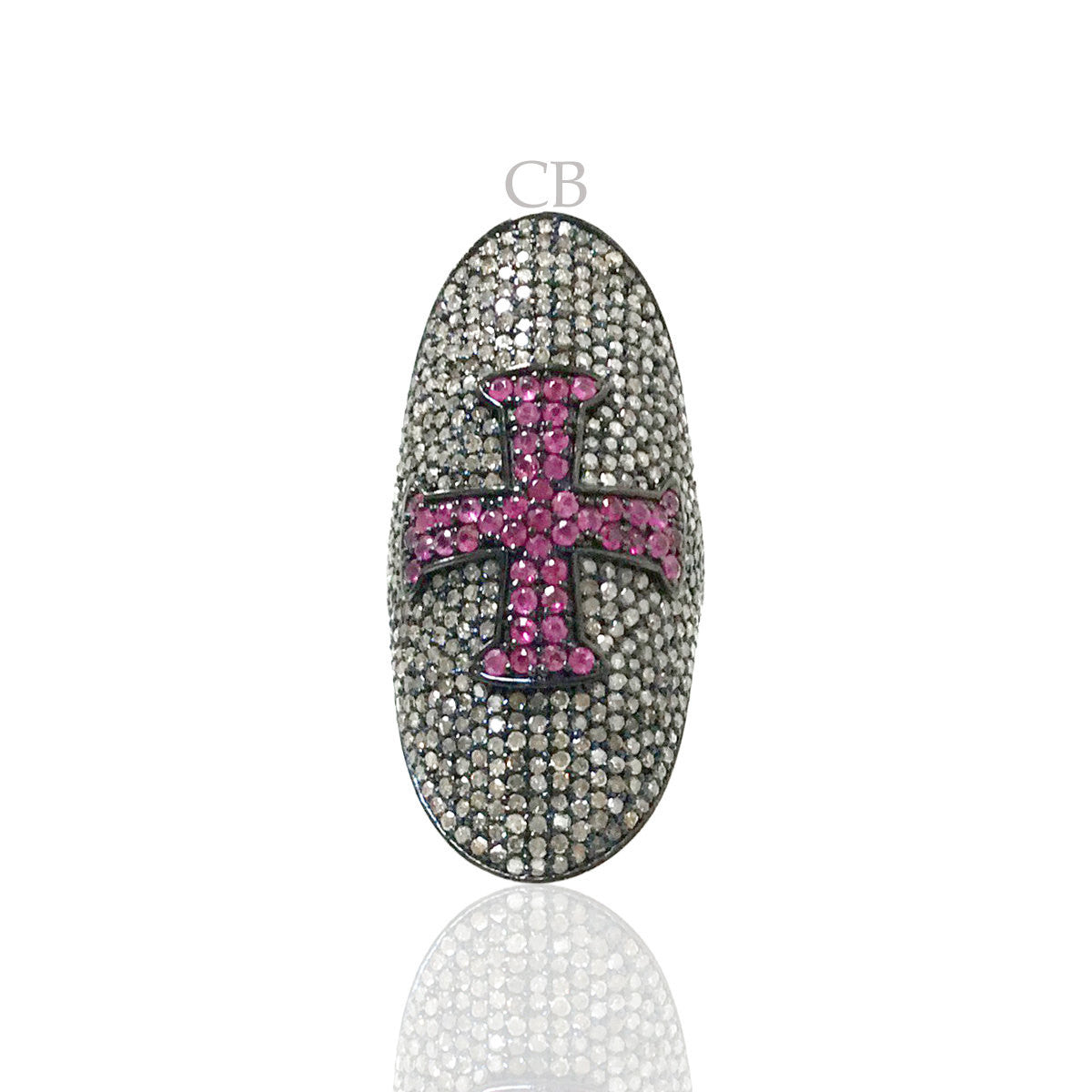 Diamond and Silver Ruby Stone Black Rhodium Finish Rings