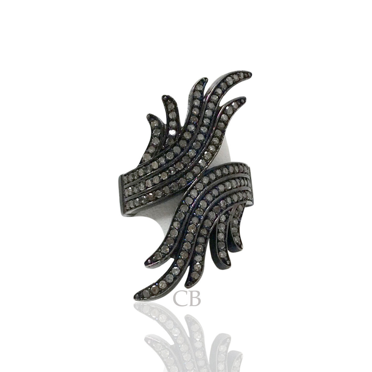Diamond and Silver Black Rhodium Finish Ring