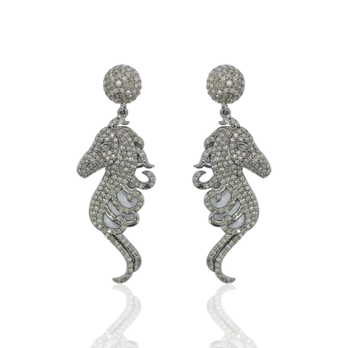 Sea Horse Design Diamond Black Rhodium Finish Earring.