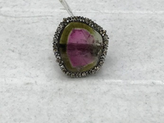 WATER MELON TOURMALINE AND DIAMOND RING