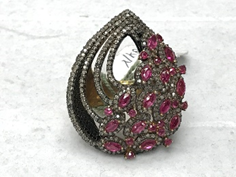Droplet Diamond Ring with Ruby Stones