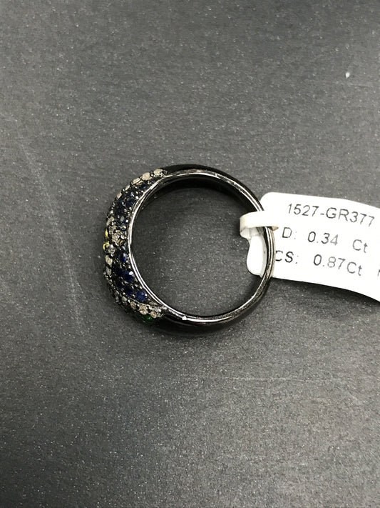 Diamond and Multi Sapphire Silver Rings