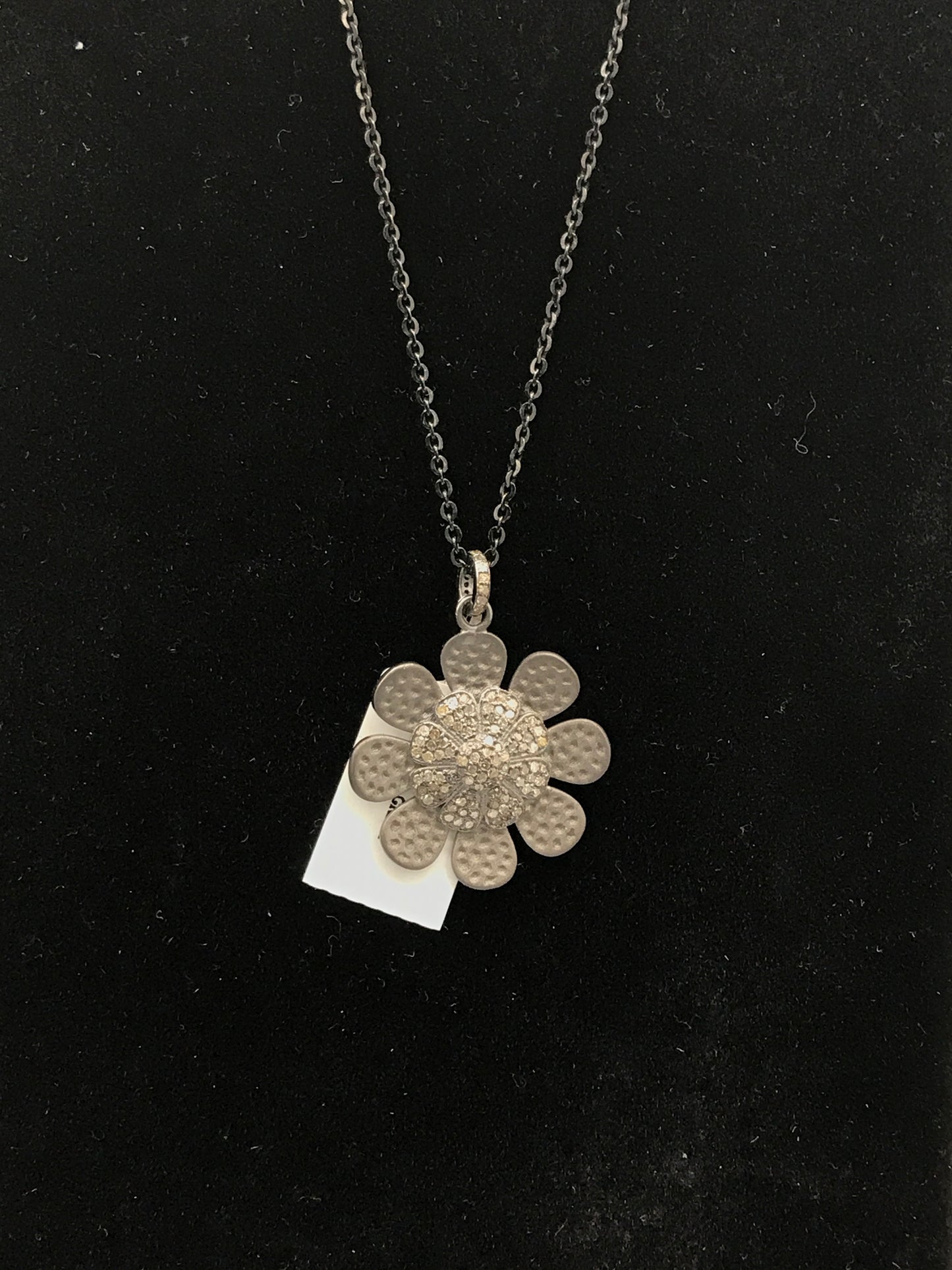Flower Silver Pave Diamond Pendant