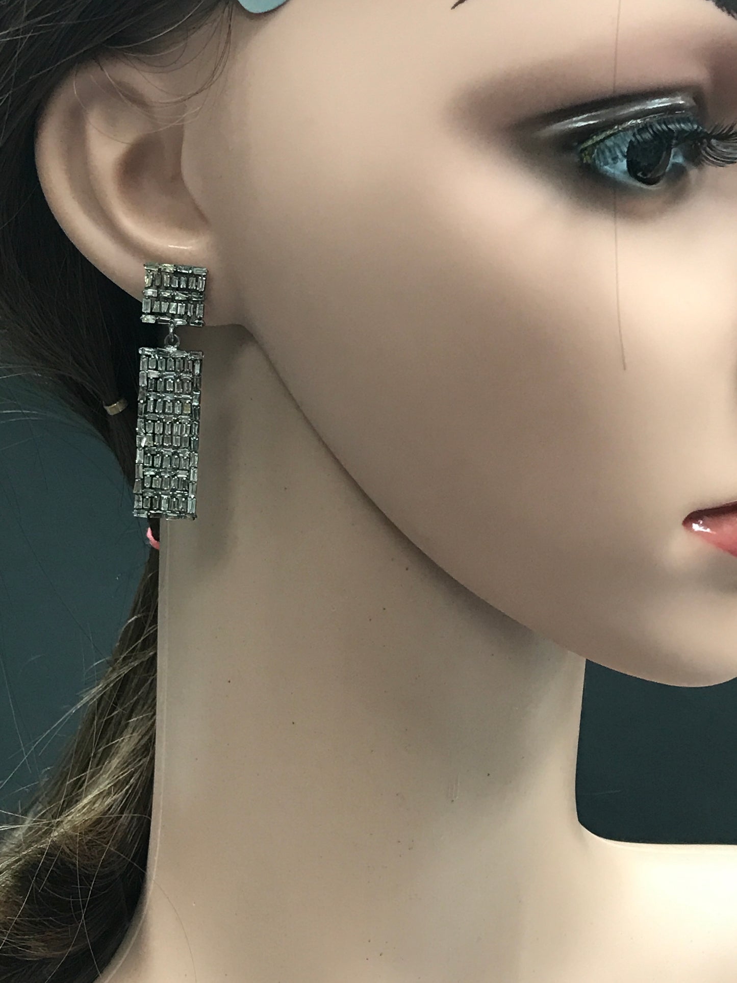Rectangle shape Diamond Silver Earring .925 Oxidized Sterling Silver Diamond Earring, Genuine handmade pave diamond Earring.