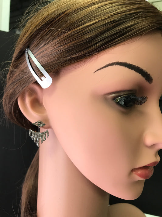 Diamond Silver Earring .925 Oxidized Sterling Silver Diamond Earring, Genuine handmade pave diamond Earring Size 1.16"(20 x 29 MM )