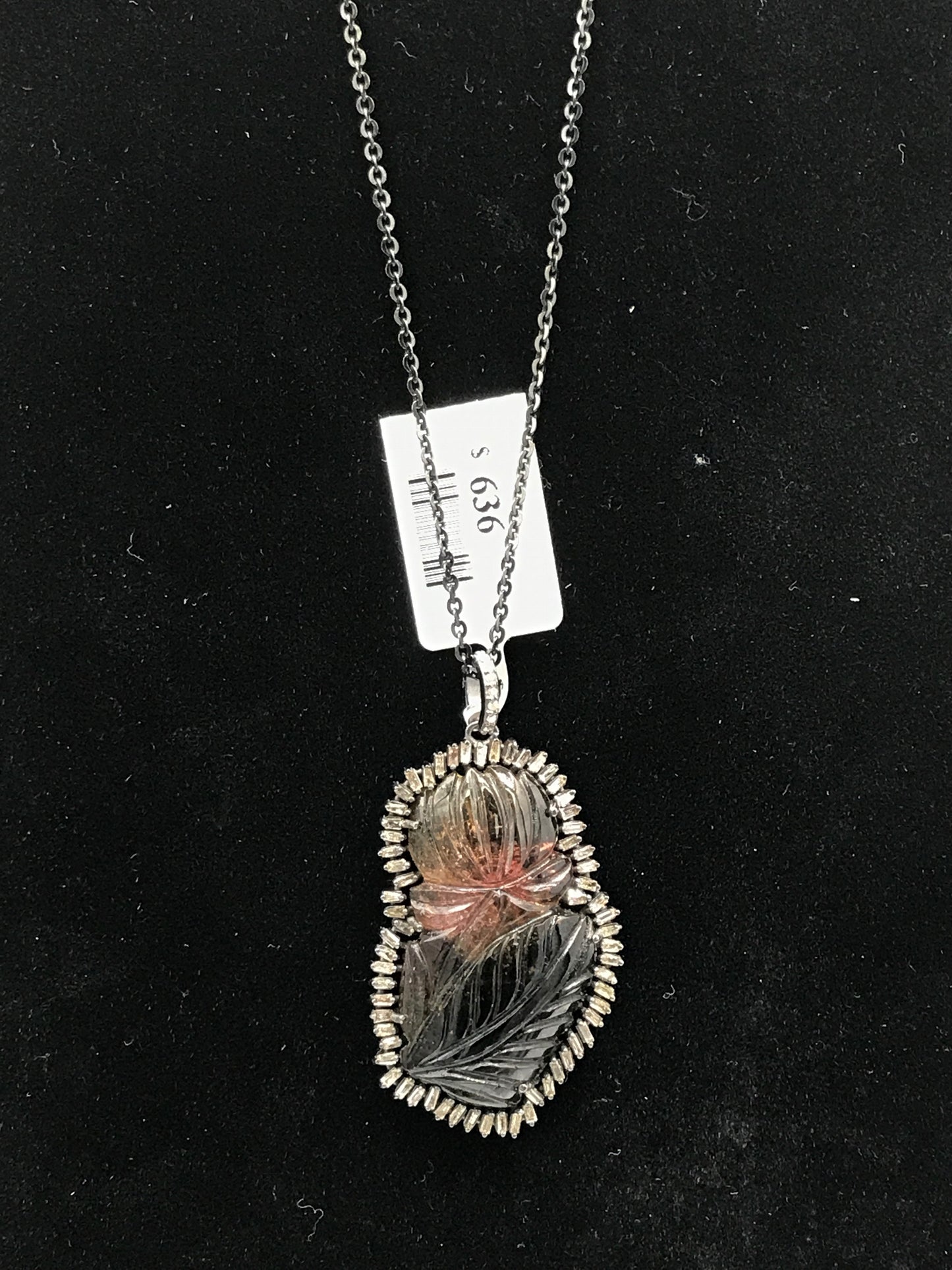 Tourmaline Carving and Diamond Pendant