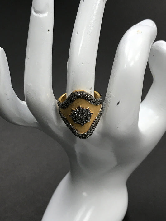 Silver Pave Diamond Ring .925 Oxidized Sterling Silver Diamond Ring, Genuine handmade pave diamond Ring .