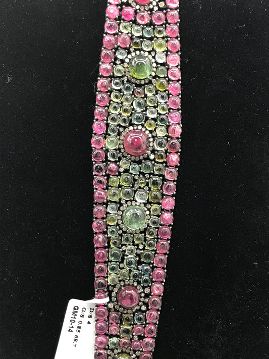Pink and Green Tourmaline and Diamond Designer Bracelet