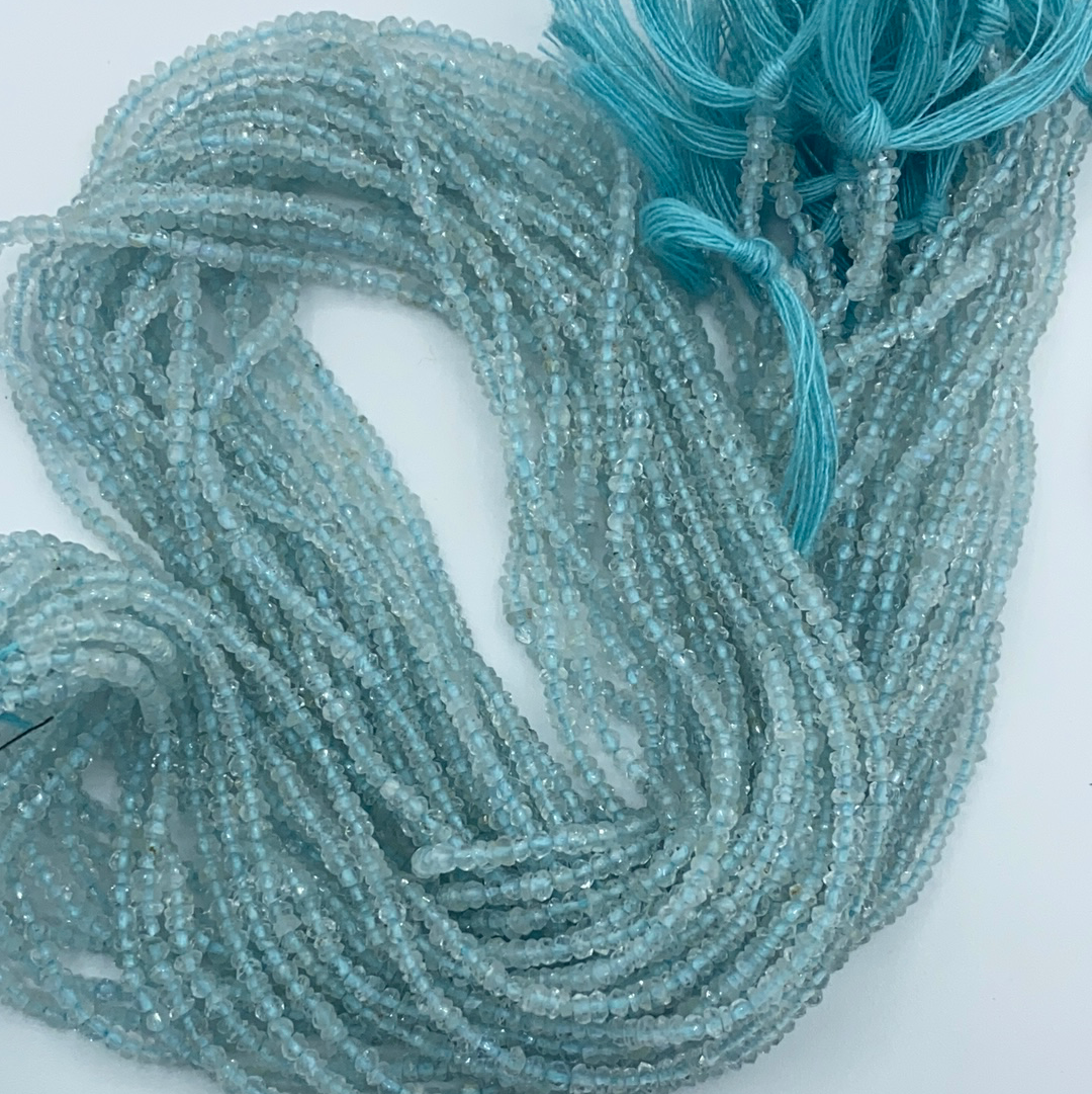 Aquamarine Beads Faceted Roundelle 4mm, Lasercut Faceted,