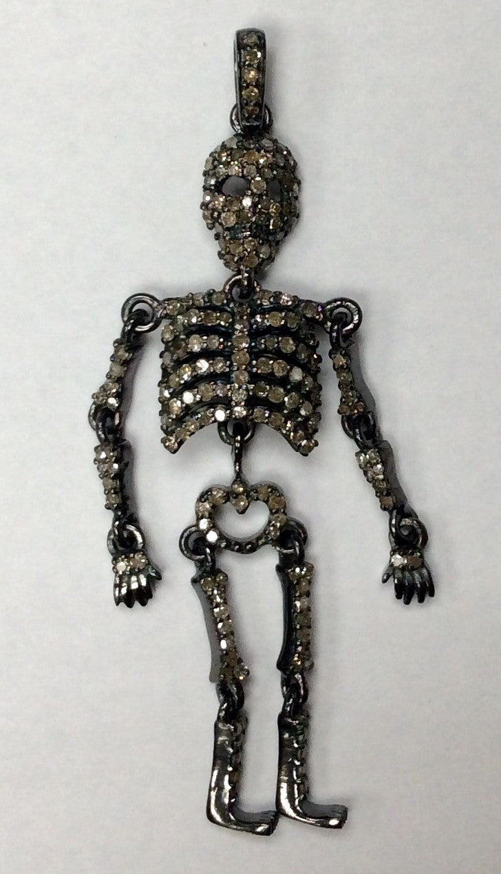 Skeleton Diamond Charm .925 Oxidized Sterling Silver Diamond Charms, Genuine handmade pave diamond Charm Size Approx 2.32"(17 x 58 MM)