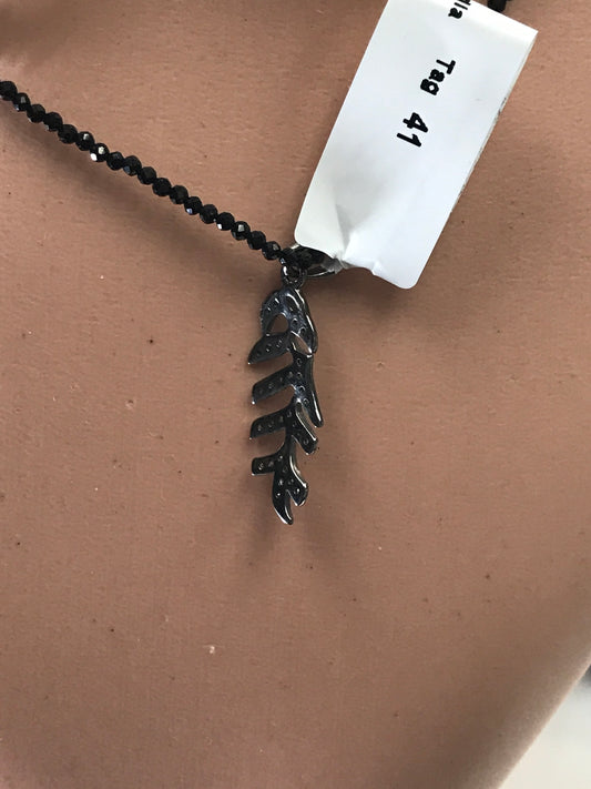 Leaf Diamond Charm .925 Oxidized Sterling Silver Diamond Charms, Genuine handmade pave diamond Charm Size Approx 1.24"( 8 x 31 mm)