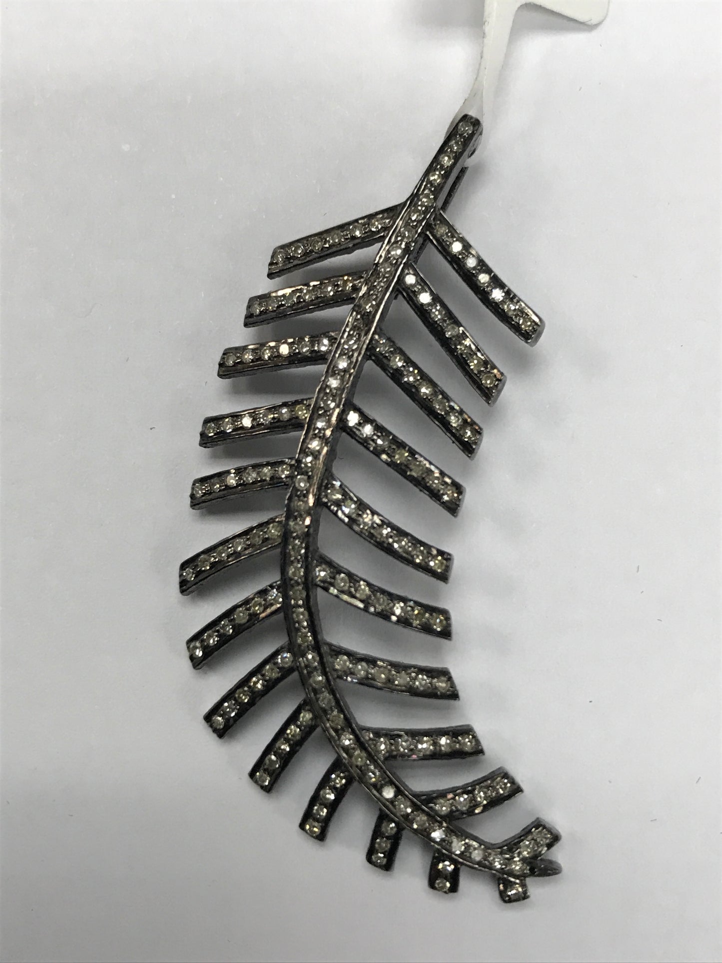 Leaf Shape Silver and Diamond Pave , Approx 47 x 17 mm