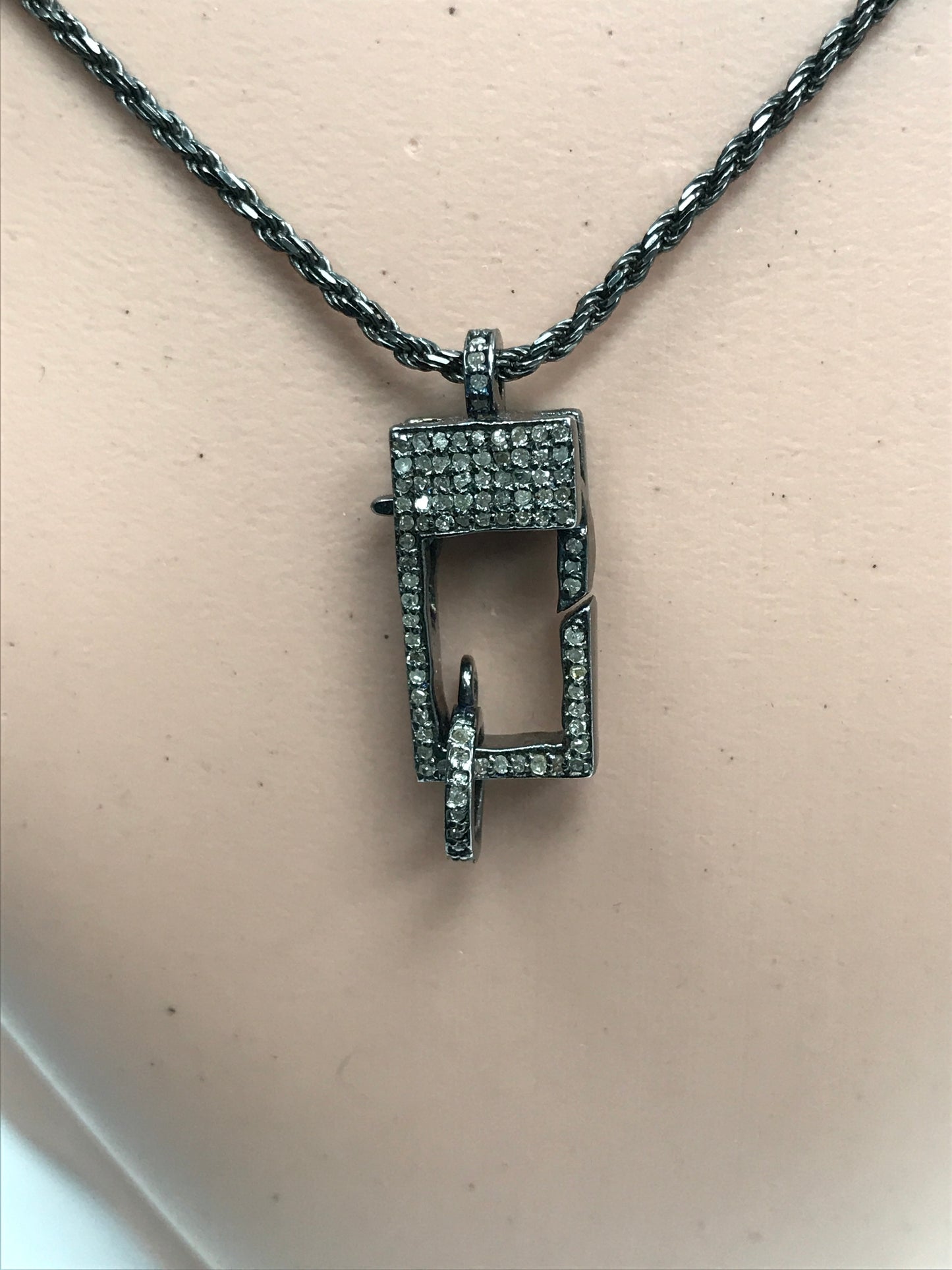 Diamond Clasps .925 Oxidized Sterling Silver Diamond Clasps, Genuine handmade pave diamond Clasps Size Approx 1.20"(30 x 10 MM)