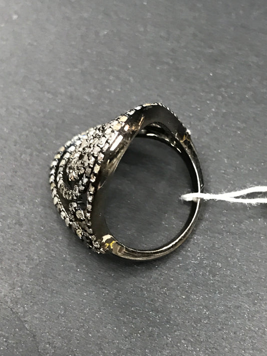 Diamond Round Shape Diamond Ring, Pave Diamond Ring,Pave Appx 24 x 24 mm. Sterling Silver