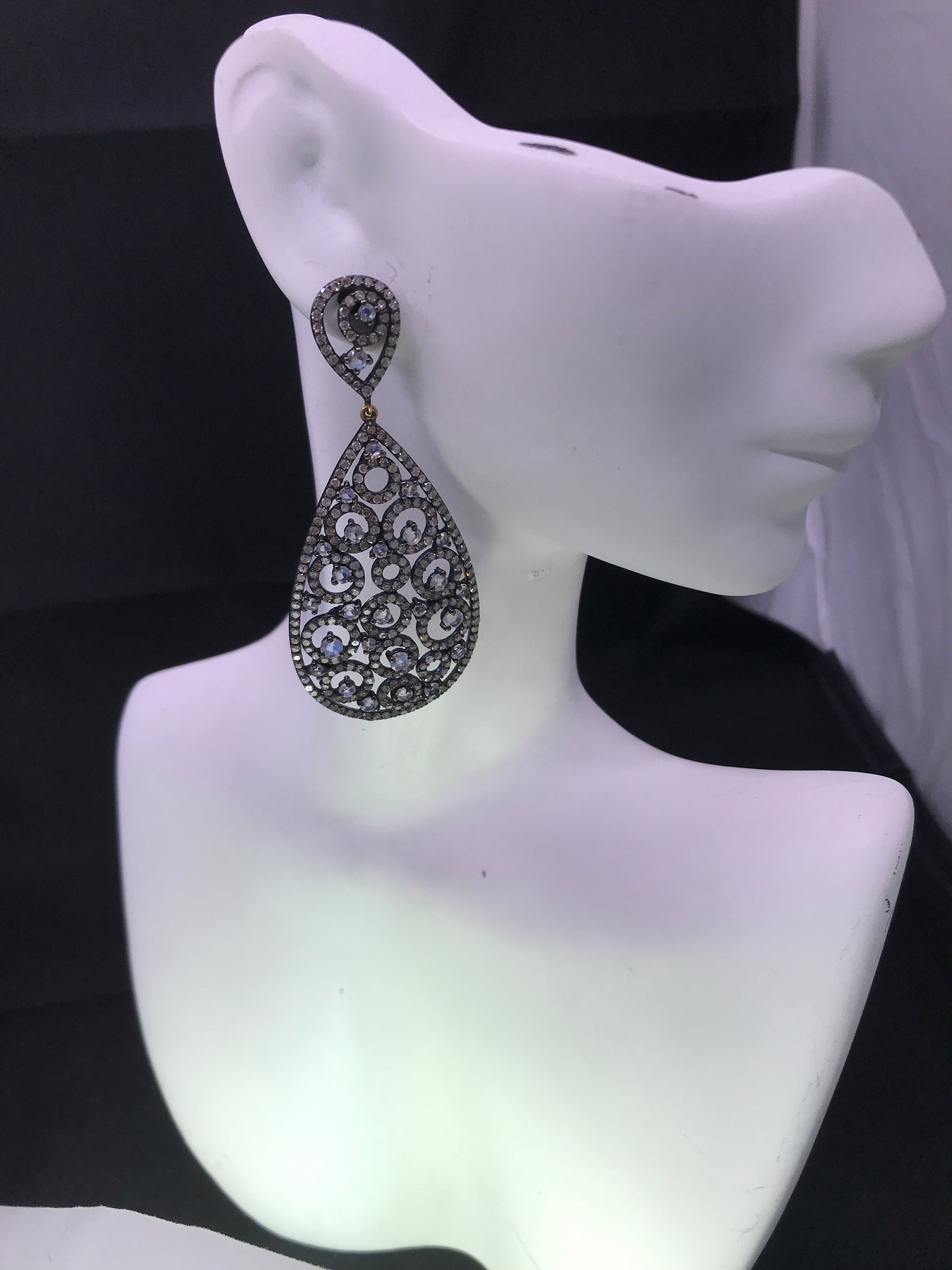 Diamond and Silver White Rainbow Moon Earring