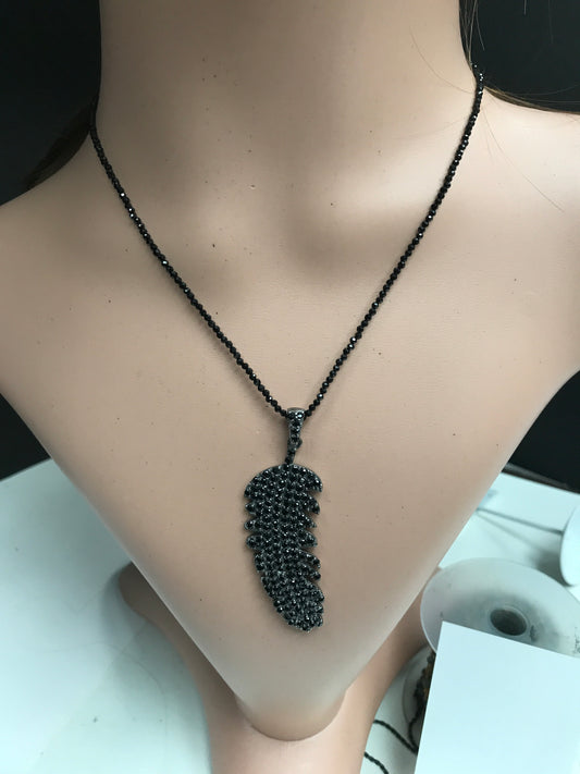 Black Spinel Leaf Pendant