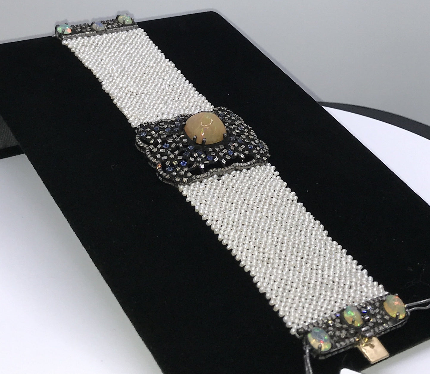 Opal and Diamond Designer Bracelet with Pearl Woven