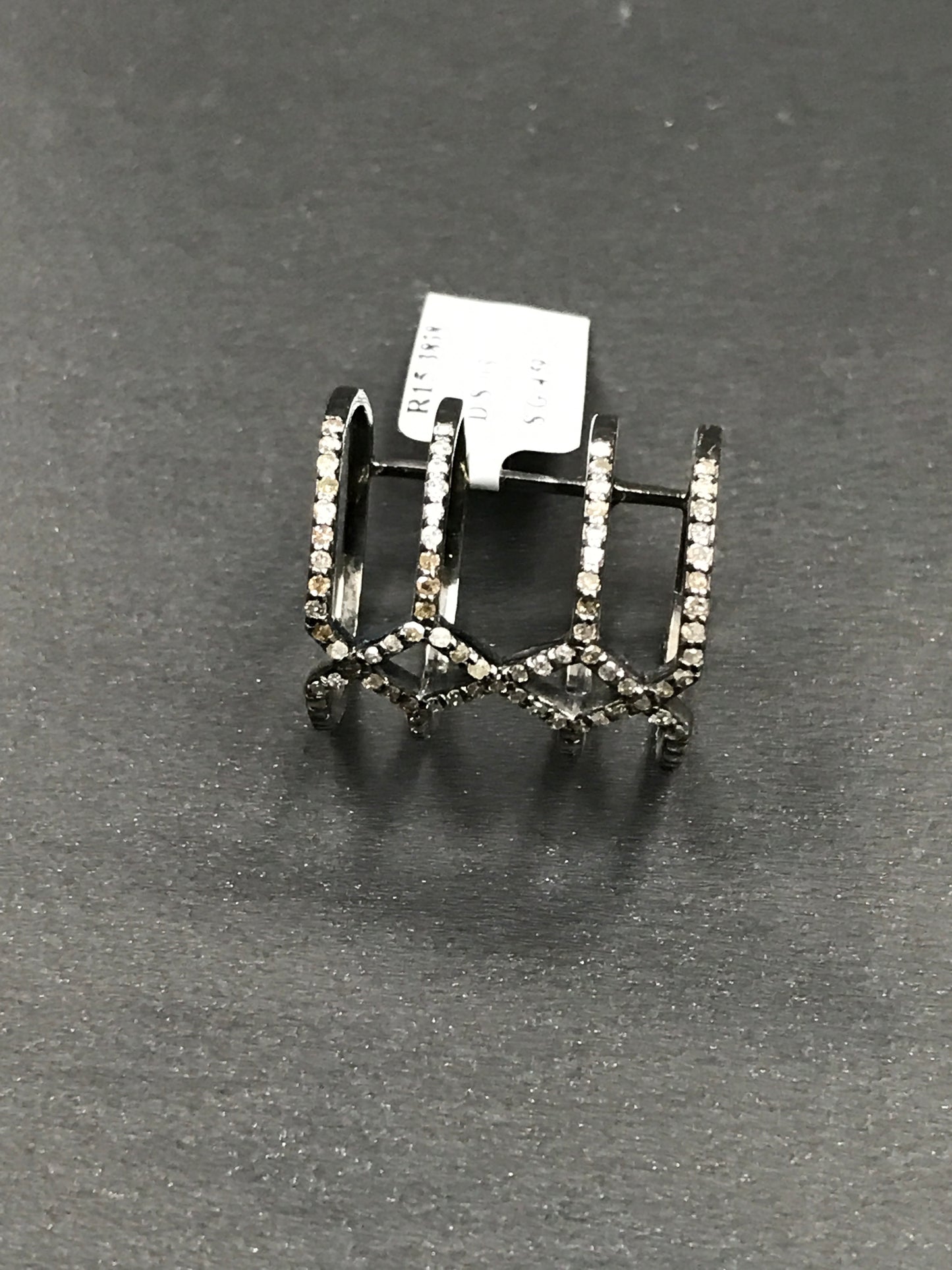 Pave Diamond Ring .925 Oxidized Sterling Silver Diamond Ring, Genuine handmade pave diamond Ring Size Approx 0.88"(22 x 20 mm)