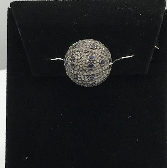 Pave Diamond Round Beads with Sapphire