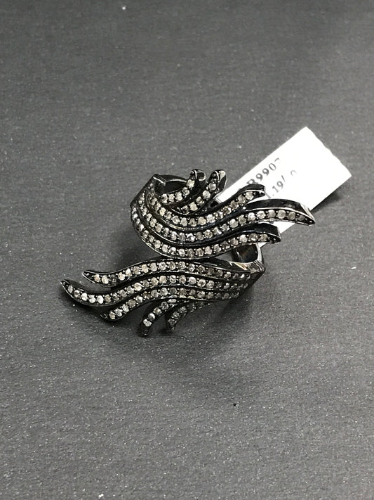 Diamond and Silver Black Rhodium Finish Ring