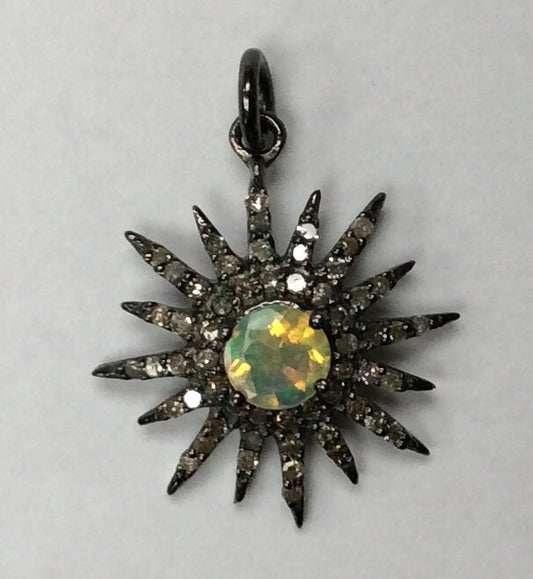 Star Diamond Charms .925 Oxidized Sterling Silver Diamond Charms, Genuine handmade pave diamond Charm Size Approx 0.76"(19 mm)