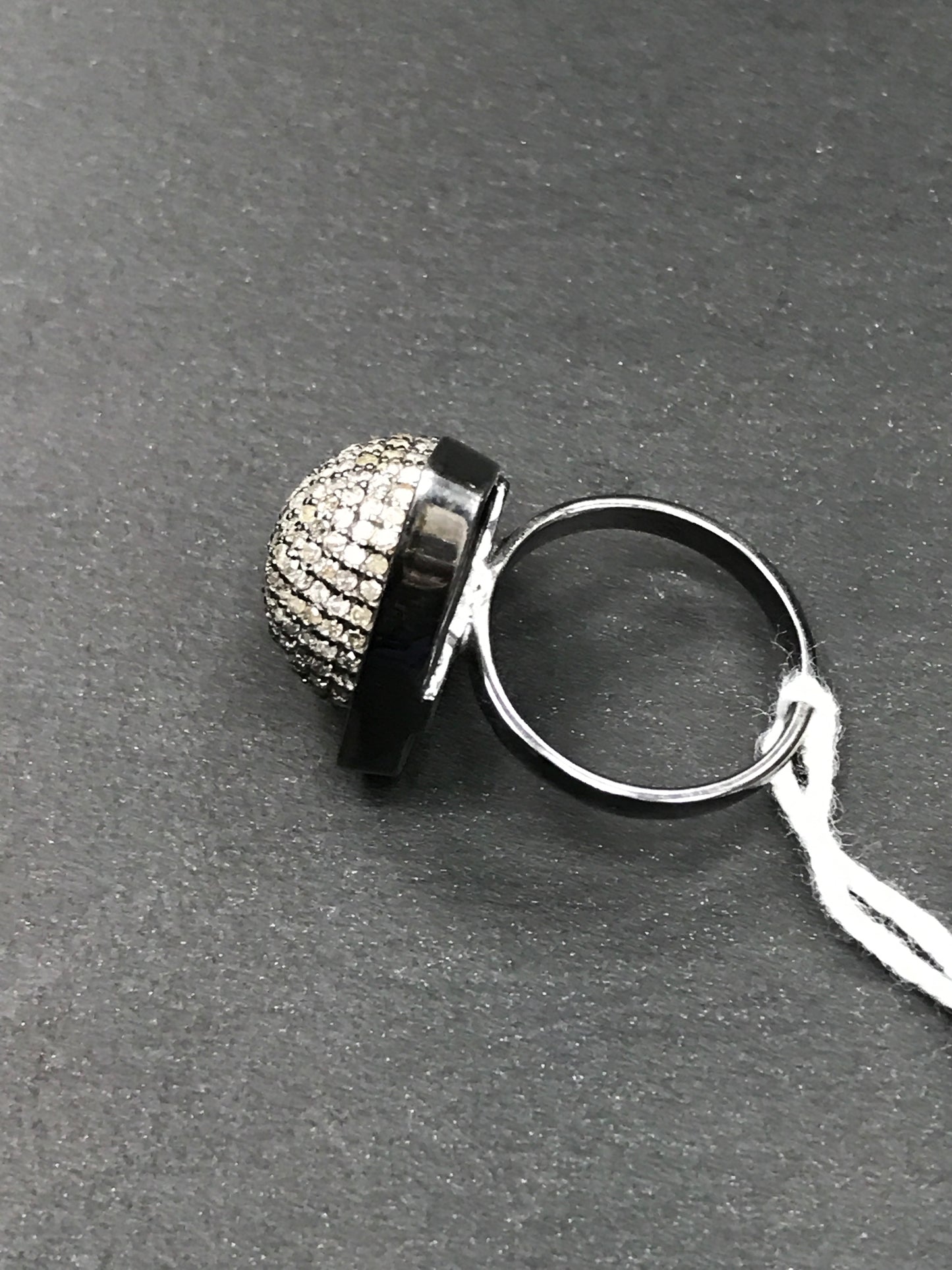 Ball Pave Diamond Ring .925 Oxidized Sterling Silver Diamond Ring, Genuine handmade pave diamond Ring Size Approx 0.80"(20 MM)