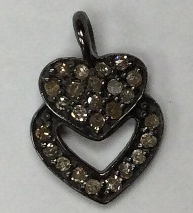 Heart Fancy Diamond Charm .925 Oxidized Sterling Silver Diamond Charms, Genuine handmade pave diamond Charm Size Approx 0.52"(9 x 13 MM)