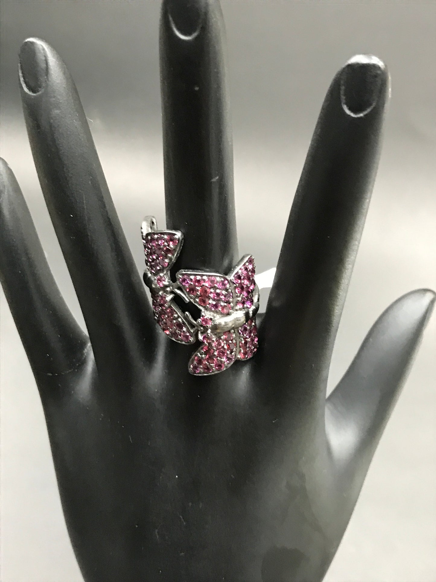 Butterfly Black Spinal Ring .925 Oxidized Sterling Silver Black Spinal Ring, Genuine handmade pave Black Spinal Ring Size Approx(21x29 mm)