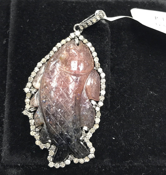 Tourmaline Carving Diamond Pendant