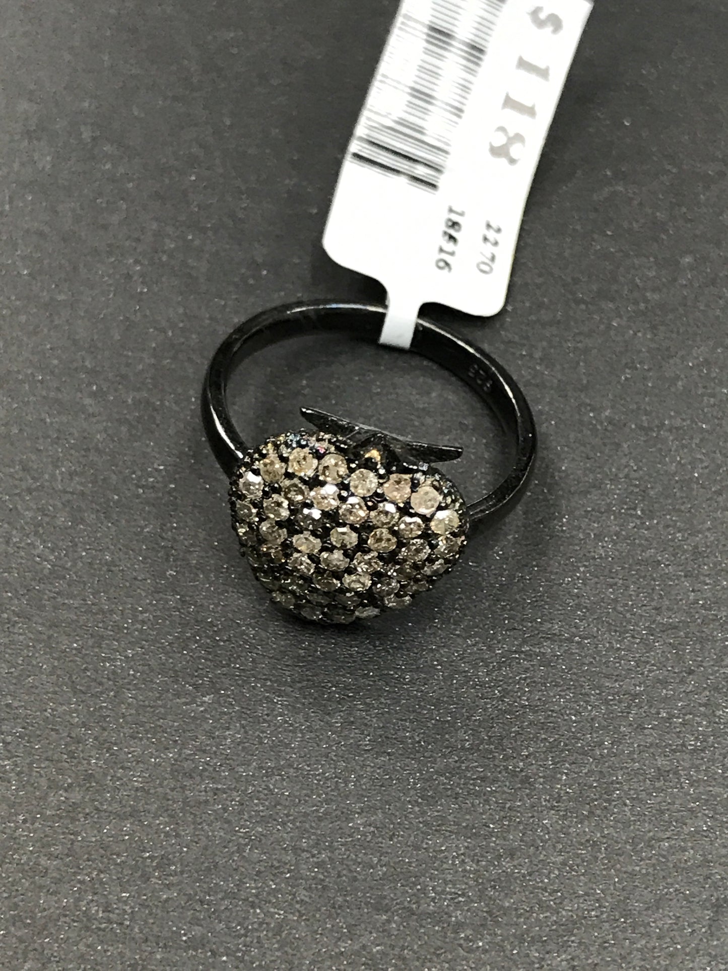 Diamond Strawberry Diamond Ring, Pave Diamond Ring, Pave Strawberry Ring, Approx 14 x 13mm. Sterling Silver